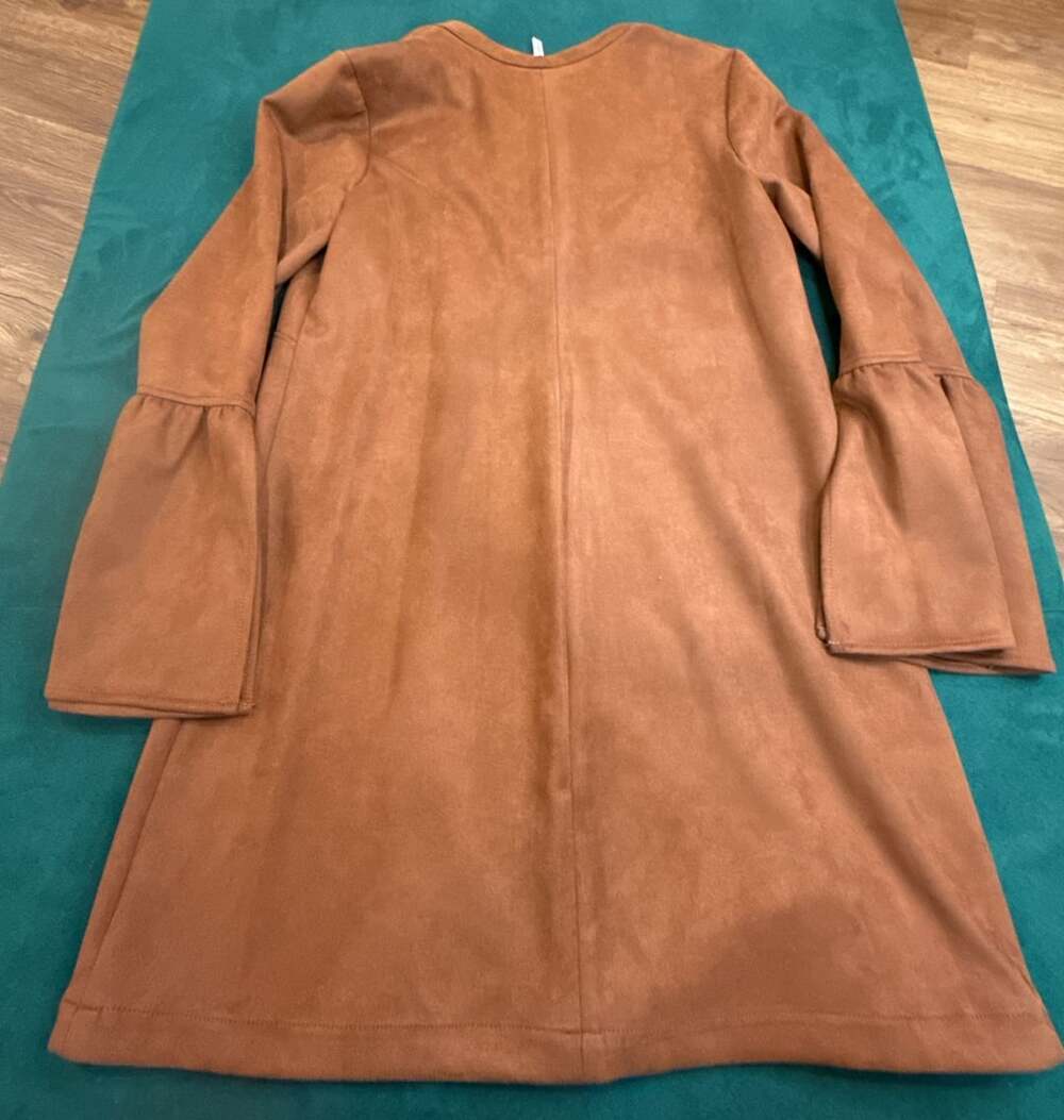 BCBGGeneration Brown Faux Suede Bell Sleeve Mini Dress Size L - Picture 5 of 6